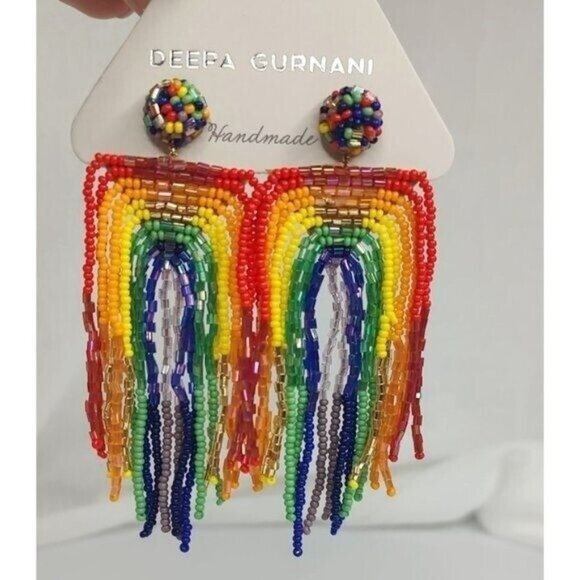 Anthropologie Deepa Gurnani Earrings Becka Rainbow Fringe Chandelier NEW - Picture 6 of 13